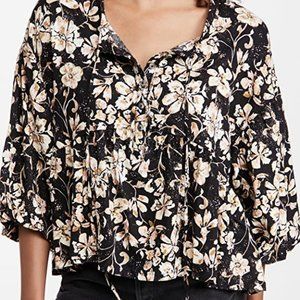 We The Free Free People Highlander Black Floral Printed Top